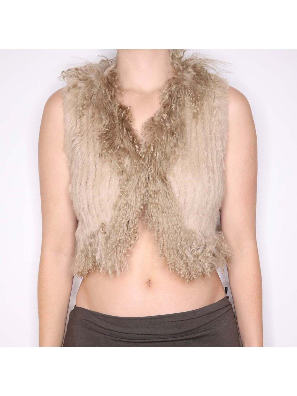 Y2K Real Fur Light Brown Mini Vest (XS/S)